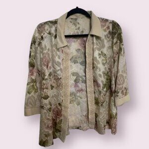 ⭐️ Collared Sheer Floral Lace Boho Peasant Hipster Hippie Romantic Classy Top